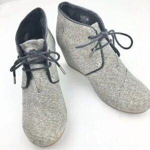 TOMS Kala Tweed Metallic Wedge Lace Up Booties